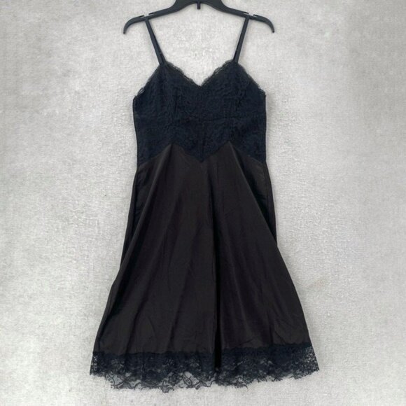 Vintage Vanity Fair Nightgown Size 36 Nylon Sexy Lace Black Brown Slip Dress - Picture 1 of 11